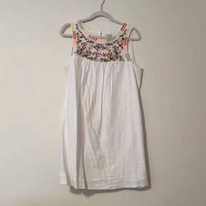 Jcrew dress , white with floral patterned neck, shift dress with pockets, size 8